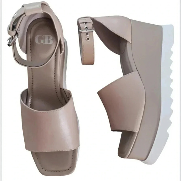 New Gianni Bini Wedge 10 Retro Tan Leather Platform Ankle Strap Lugsole Pin-Up - Picture 1 of 8